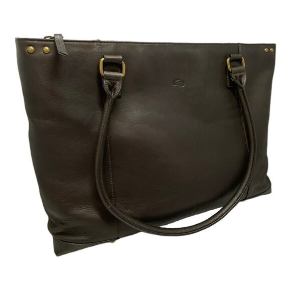 PB9 Solo Leather Padded Laptop Tote with Blue Organizer Pocket - Picture 3 of 7